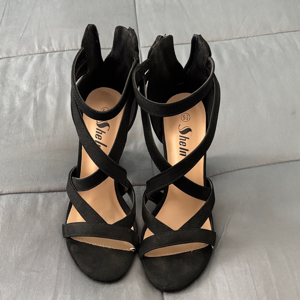 SHEIN Black Strappy Block Heels